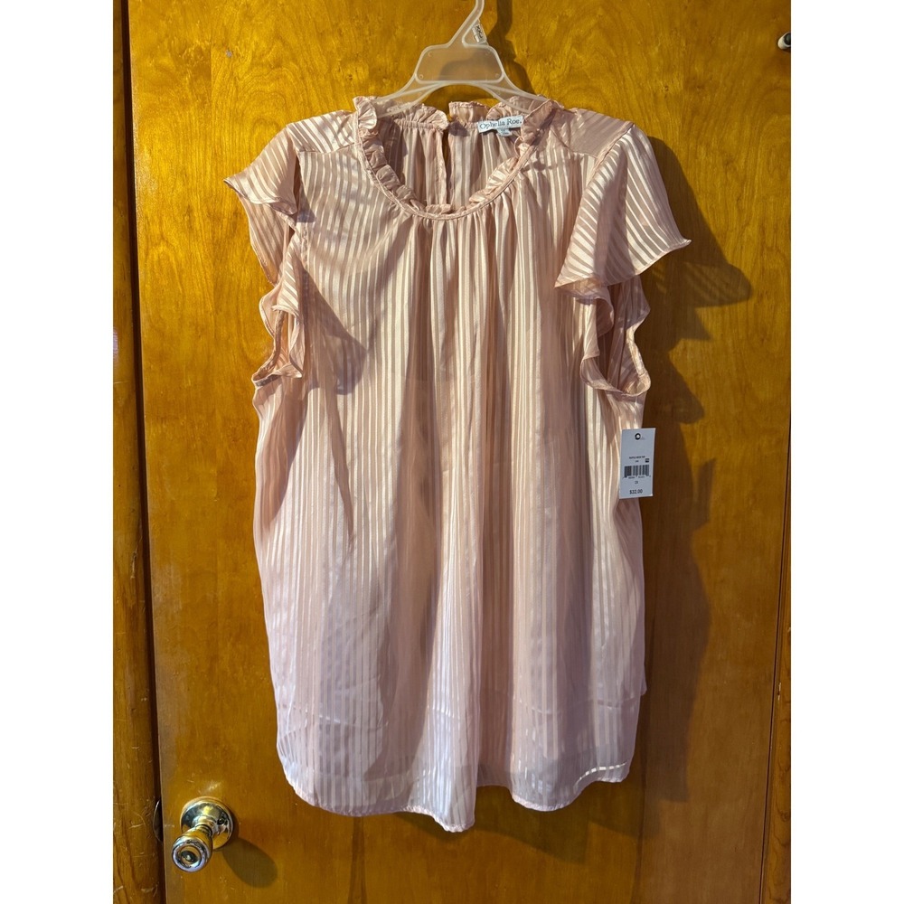 Ophelia Roe 1X Ruffle Sleeve Pink Striped Blouse Women's Top Plus Size